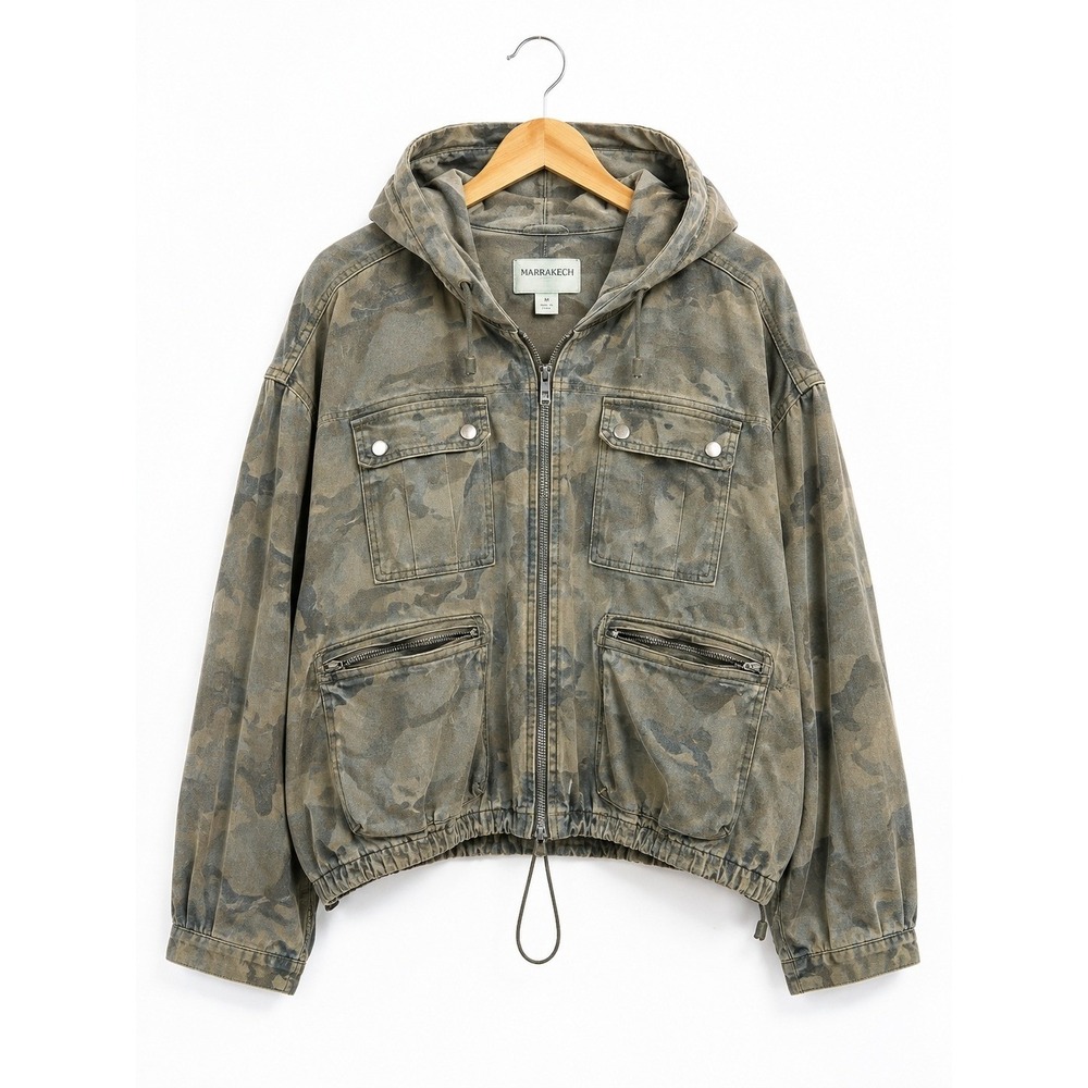 Marrakech Camo Utility Jacket Women's M Hooded Military Zip Cargo Coat
